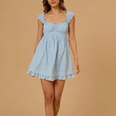 Square Neck Ruched Short Babydoll Dress